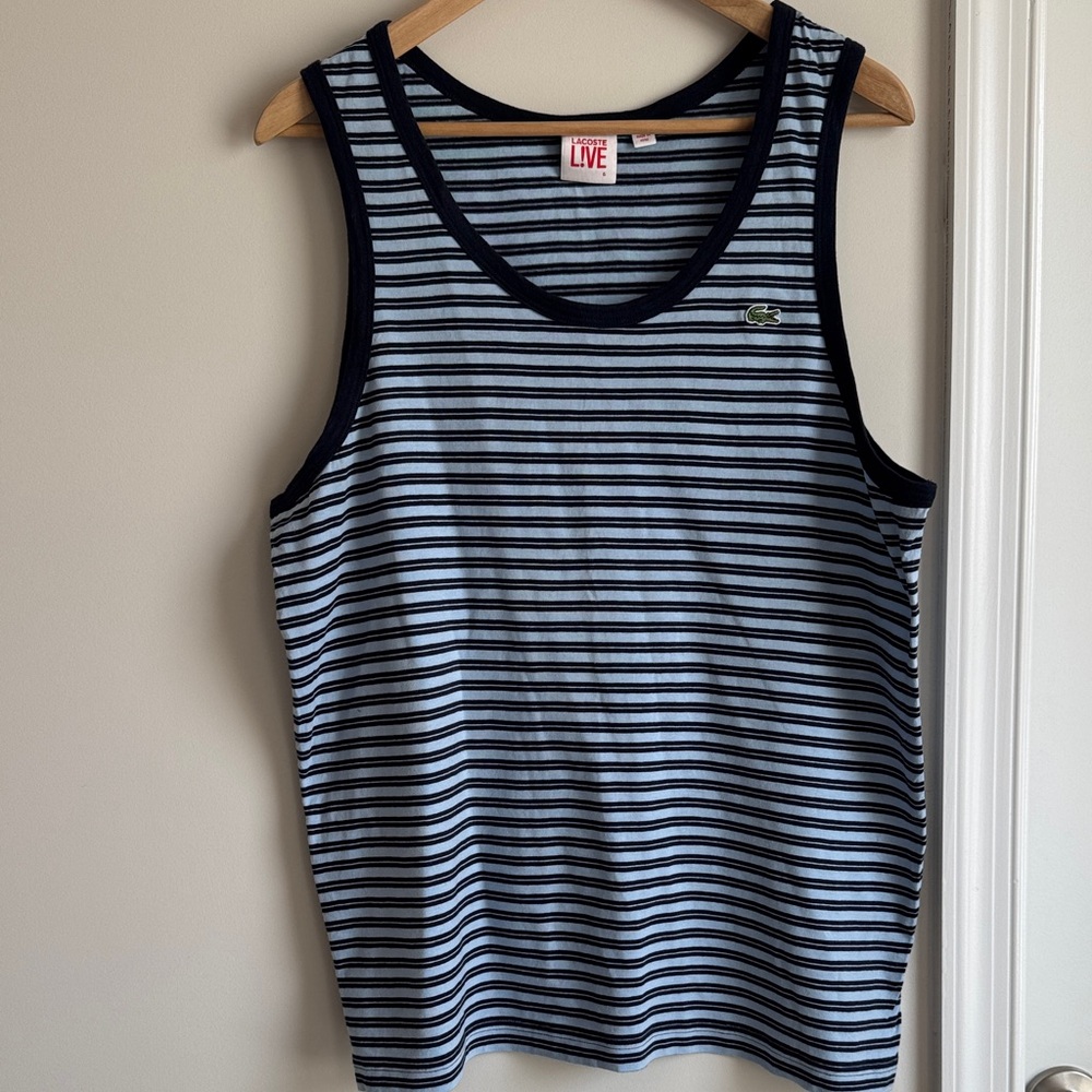 Lacoste Light Blue & Navy Striped Cotton Tank